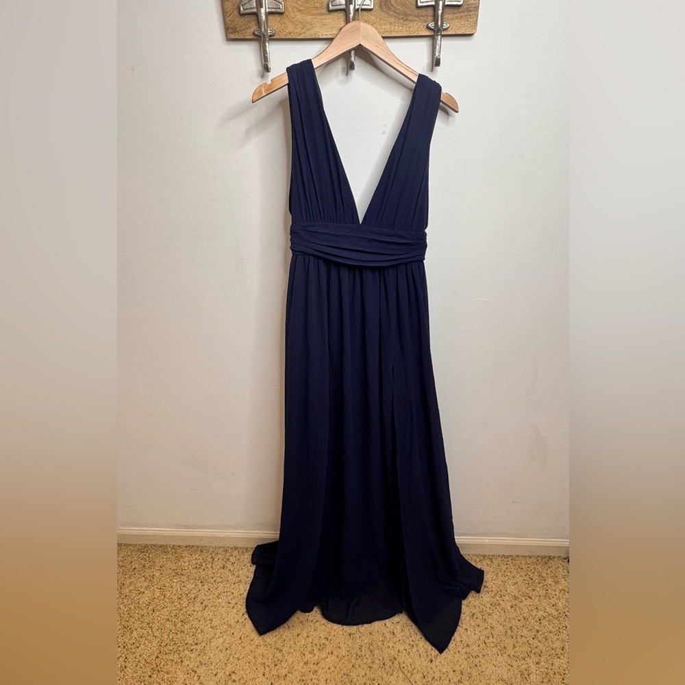 Lulu’s Heavenly Hues Navy Blue Maxi Dress Women’s Bridesmaid Prom V Neck - Picture 3 of 4